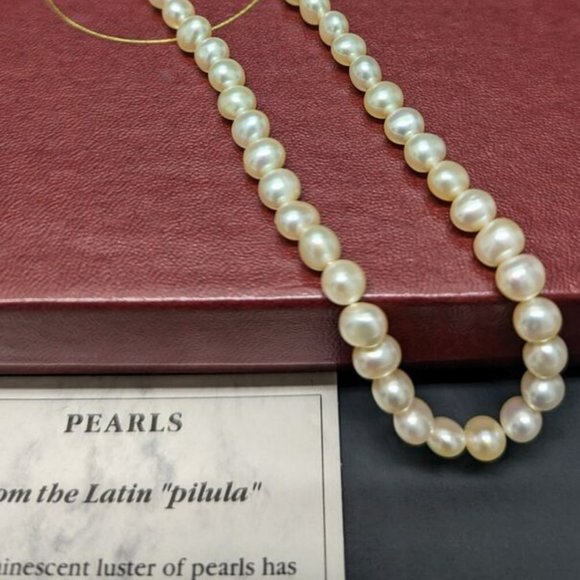 MUSEUM REPRODUCTIONS Museum Company Pearl Necklace in Original Box Gold Clasp - Picture 2 of 6